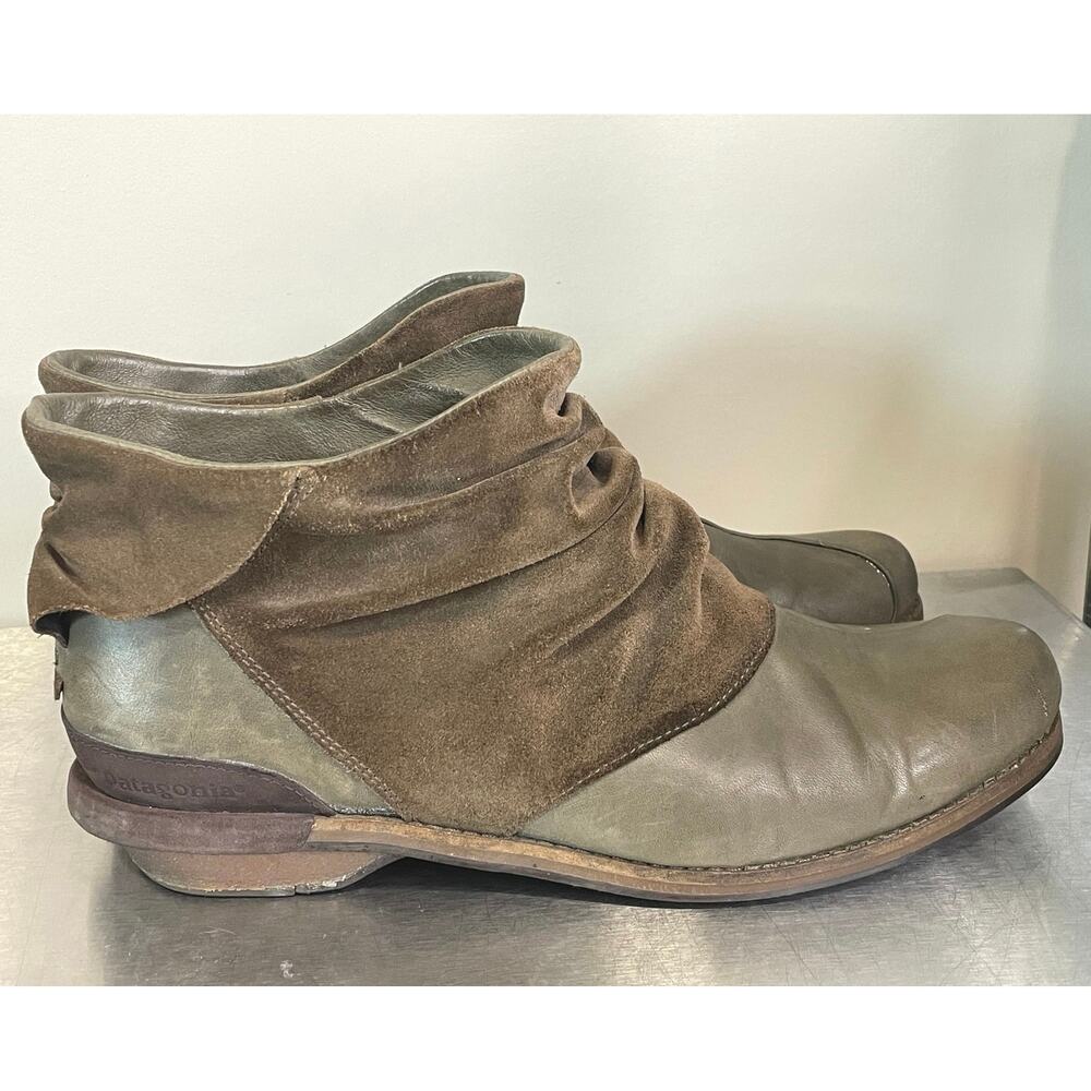Patagonia Addie Ruffle Leather Peat Brown/Green Ankle Boots Size 10